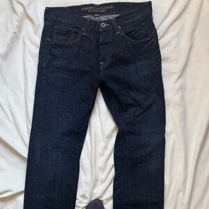 NWOT American Eagle Outfitters Men's Dark Blue Jeans (slim straight fit)